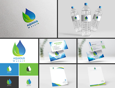 Branding - Aquous Water + adobe aquous bottle designing brand identity branding business card card designing color palette design graphic design graphic designer graphic designing illustration letterhead logo mineral water vector visiting card visual identity water brand