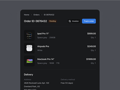 Order Details Dark Mode - SquareUi design system figma modal order details product design ui ux web design