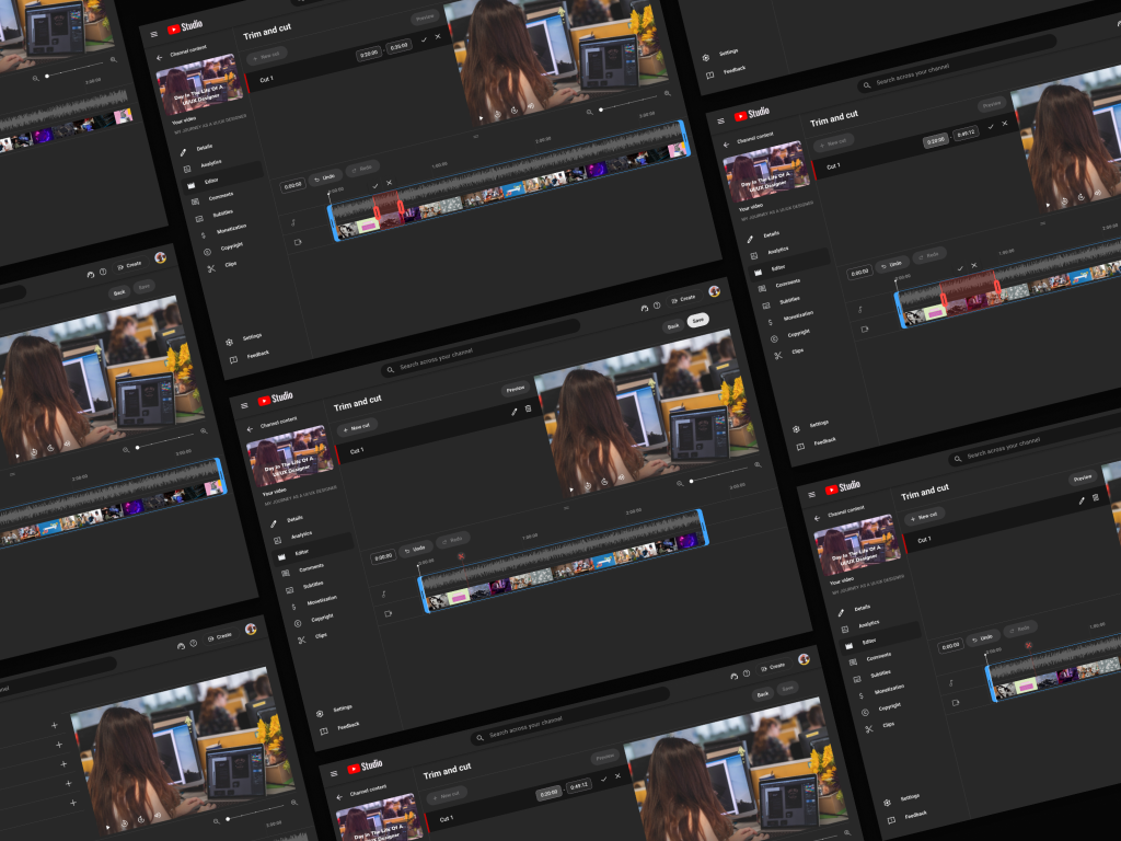 Youtube Studio Video Trim UI Design animation case study editing graphic design landing page motion graphics saas ui uiux youtube