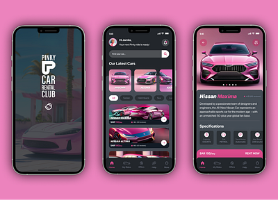 Car Rental App branding car rent graphic design mobile design pink ui userexperience