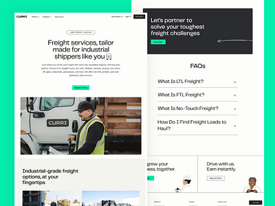 Curri | Freight Web Page brand branding construction design identity illustration logistics logo people trucking trucks typography ui web
