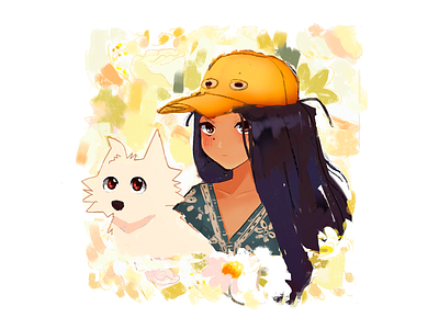 girl & dog anime illustration portrait