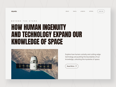 Skyreds: Space News & Articles Website aerospace bold clean hero section minimalist ui design web design