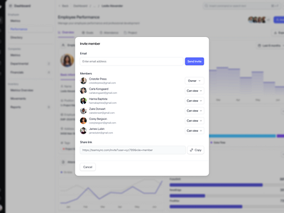 HR Management Saas Web App - Invite Member Popup Component b2b card employee hr hr management saas hr tool invite invite member management modal people management popup popup card product design saas saas component saas product ui component uiux web app