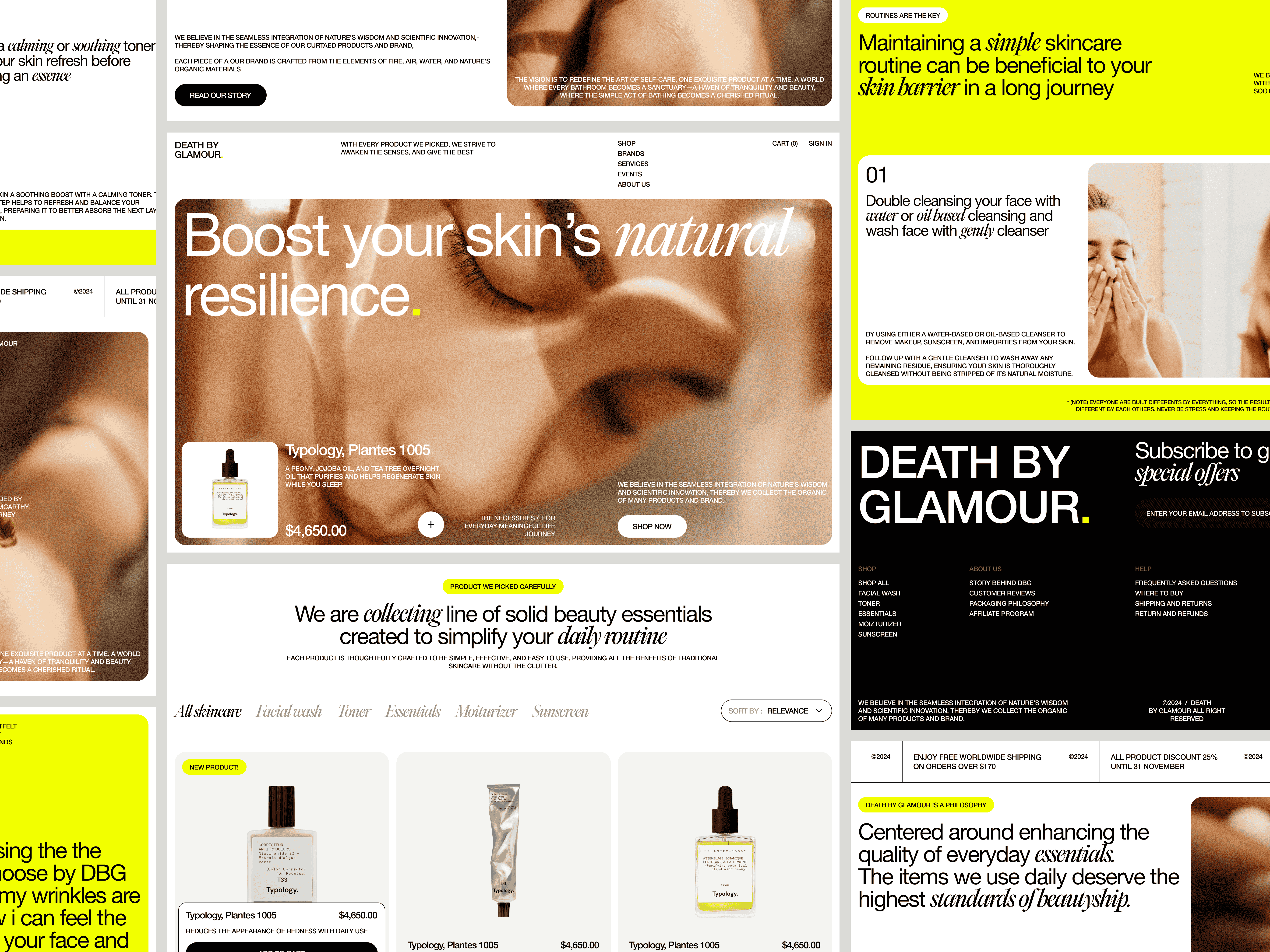 Death by Glamour - Skincare collection landing page ✨ beauty care face face care glamour healthcare landing page lip care luxury makeup natural oww skin skincare treatment ui ux web design website