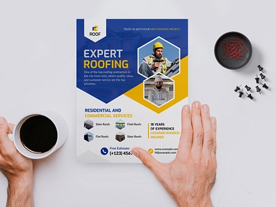 Roofing Flyer Template branding clean corporate creative design flyer flyer design marketing modern professional roof roof repair flyer roofing roofing advertisement flyer roofing contractor flyer roofing expert roofing flyer roofing marketing flyer roofing service