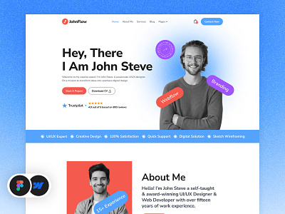 JohnFlow - Personal Portfolio Webflow Website Template Design 3d animation behance branding dribbble figma framer graphic design landing page logo minimal modern motion graphics personal portfolio website product design ui uiux webflow