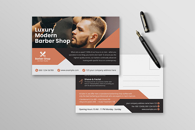 Barber Shop Postcard barber advertising barber postcard design barber promotional materials barber shop print materials barbershop branding barbershop flyer barbershop graphic design barbershop marketing barbershop promotion clean corporate creative custom barber postcards design marketing modern professional