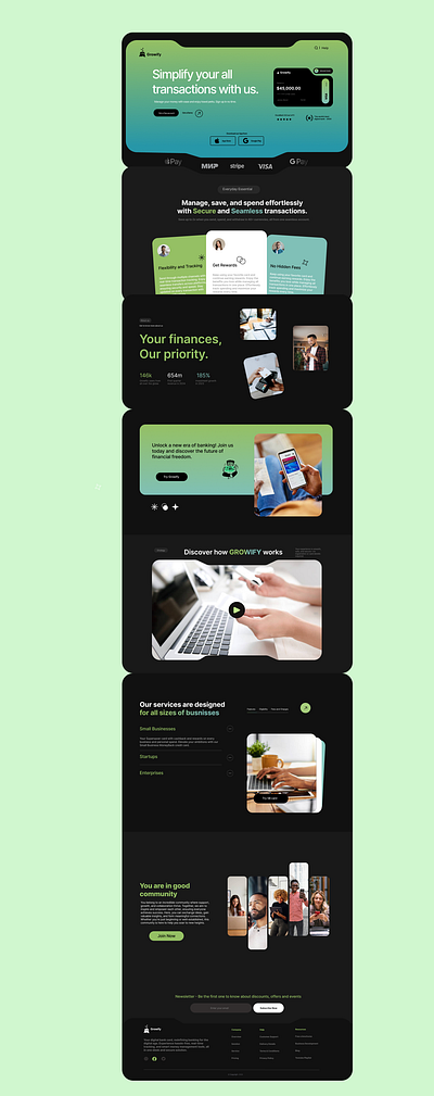 Fintech Landing Page app branding design graphic design illustration logo typography ui ux vector