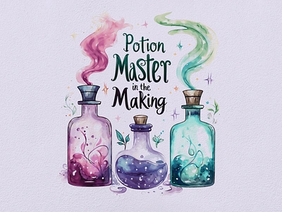 Potion Master in the Making - Funny Halloween Clipart Series alchemy clipart clipart bundle clipart set cute design digital art funny halloween illustration joke magic potion pun watercolor witch