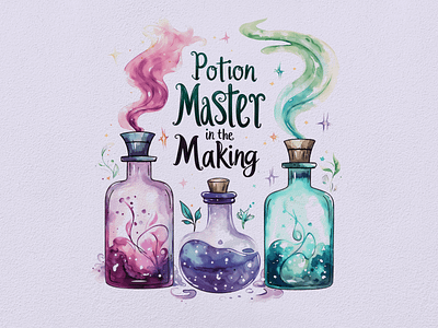 Potion Master in the Making - Funny Halloween Clipart Series alchemy clipart clipart bundle clipart set cute design digital art funny halloween illustration joke magic potion pun watercolor witch