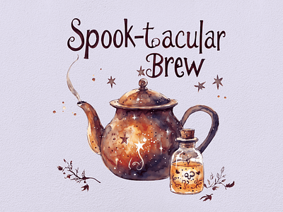 Spook-tacular Brew - Funny Halloween Clipart Series clipart clipart bundle clipart set cute design digital art funny halloween illustration joke magical pun teapot vintage watercolor