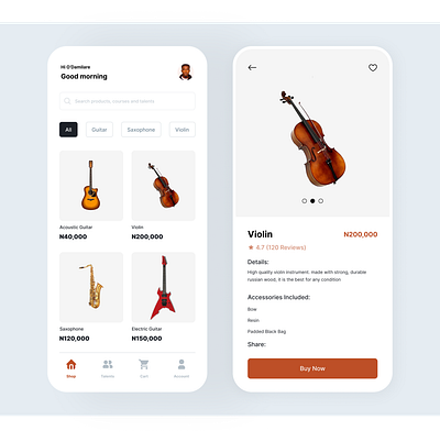 Muse - Musical Instruments Ecommerce Exploration ecommerce ecommerce app music app musical instruments musical shop musical store shop single product store store app store categories ui user interface