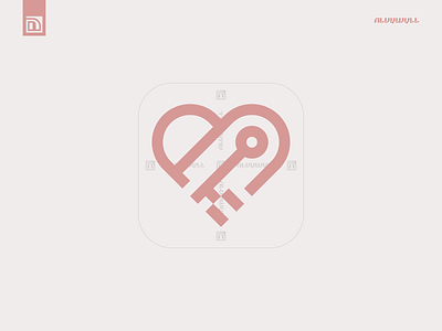 Key Love Logo For Sale branding cute design door estate fashion flat graphic design heart key keyhole lock logo love minimal pink property safe security vector