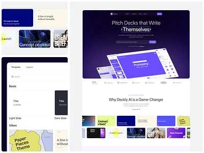 Deckly - AI Pitch Deck Landing Page ai clean deck design layout layout design minimalism pitch pitchdeck design pitching presentation slide template topic web design