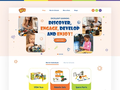 Landing Page Design arts brain development children education games home page home page design landing page design learning mathematics robotix school science skills spare parts technology toys ui ux website design