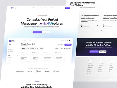 Uxerplan - Landing Page ai animation artificial intelligence b2b barly dashboard design graphic design landing page motion graphics pricing page project management saas ui ui design ux uxerflow web web design website