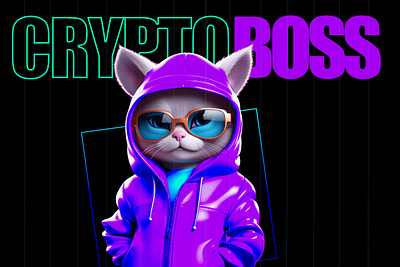 Crypto Boss - Hero Image boss cat crypto design designinspiration digitalart graphic design hero image minimalism neon neon view photoshop purple typography vector