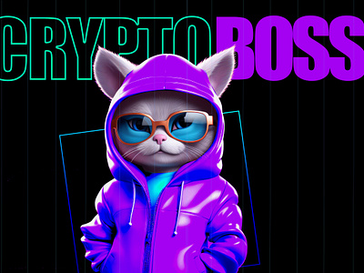 Crypto Boss - Hero Image boss cat crypto design designinspiration digitalart graphic design hero image minimalism neon neon view photoshop purple typography vector