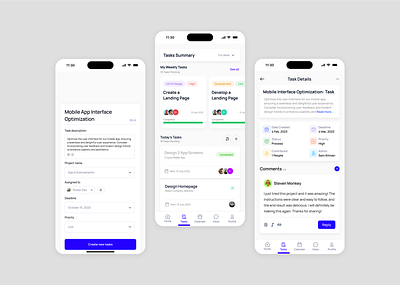 Task Management & Task Details add tasks screen all tasks screen app ui design app uii app ux design task management app ui task manager task summary screen tasks history screen