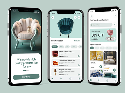 FURNITURE MOBILE APP branding design graphic design illustration landing page logo ui uiux design ux vector