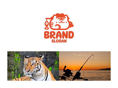 Cute fishing tiger mascot ready-made logo for sale 3d anhdodes animation branding design graphic design illustration logo logo design logo designer logodesign minimalist logo minimalist logo design motion graphics ui