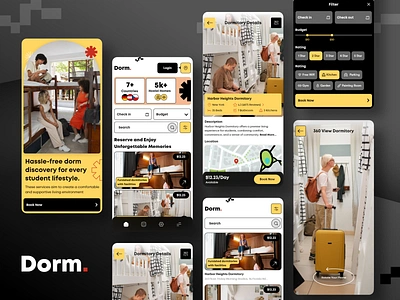 Latest Dormitory Services Mobile App Design app design apps booking app booking platform dorm dormitory dormitory app dormitory services graphic design guest home illustration mobile apps online booking properties rent student dorm ui design ui ux ux design