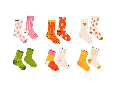 Socks set 2 cartoon concept cute design flat illustration set socks vector