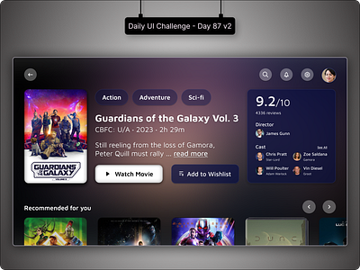 Daily UI Challenge #87 - A Smart TV interface for movie stream daily ui challenge design hype 4 academy smart tv ui square.one tv interface movie streaming ui ux ux design