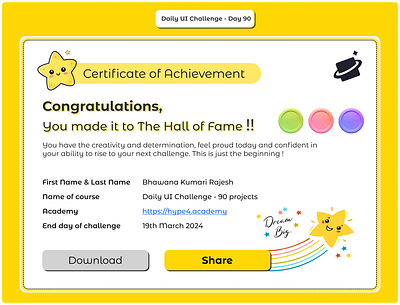 Daily UI Challenge #90 - A Challenge completion certificate daily ui challenge design hype 4 academy square.one ui ux ux design