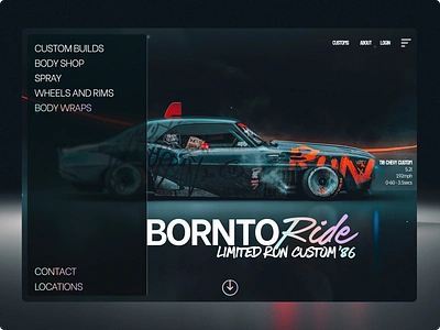 Born to Ride '86 - Custom Autos automobiles cars composition dark desktop graffiti graphic design layout marker font typography ui website