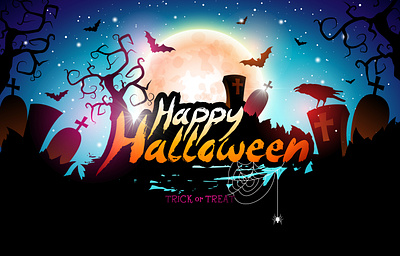 Happy Halloween illustration with crow flying bats night 3d animation branding graphic design logo motion graphics ui