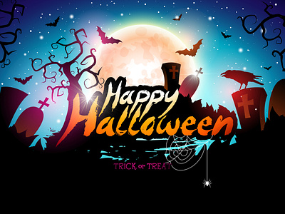 Happy Halloween illustration with crow flying bats night 3d animation branding graphic design logo motion graphics ui