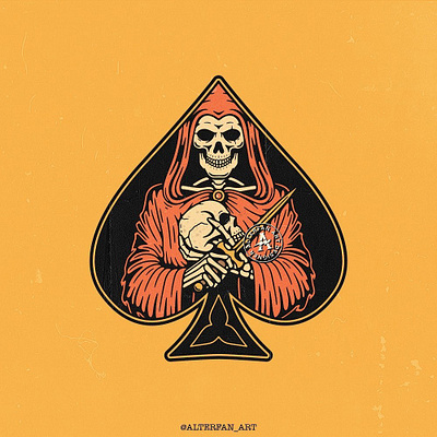 ACE OF SPADES ace alterfan artist cards coverart design halloween illustration knife poker reaper skeleton skull spades vector