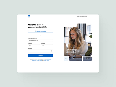 LinkedIn Login Redesign button flow google header hero image input linkedin login password person shadow slider