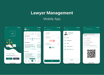 Lawyer management app branding graphic design green mobile app ui ux