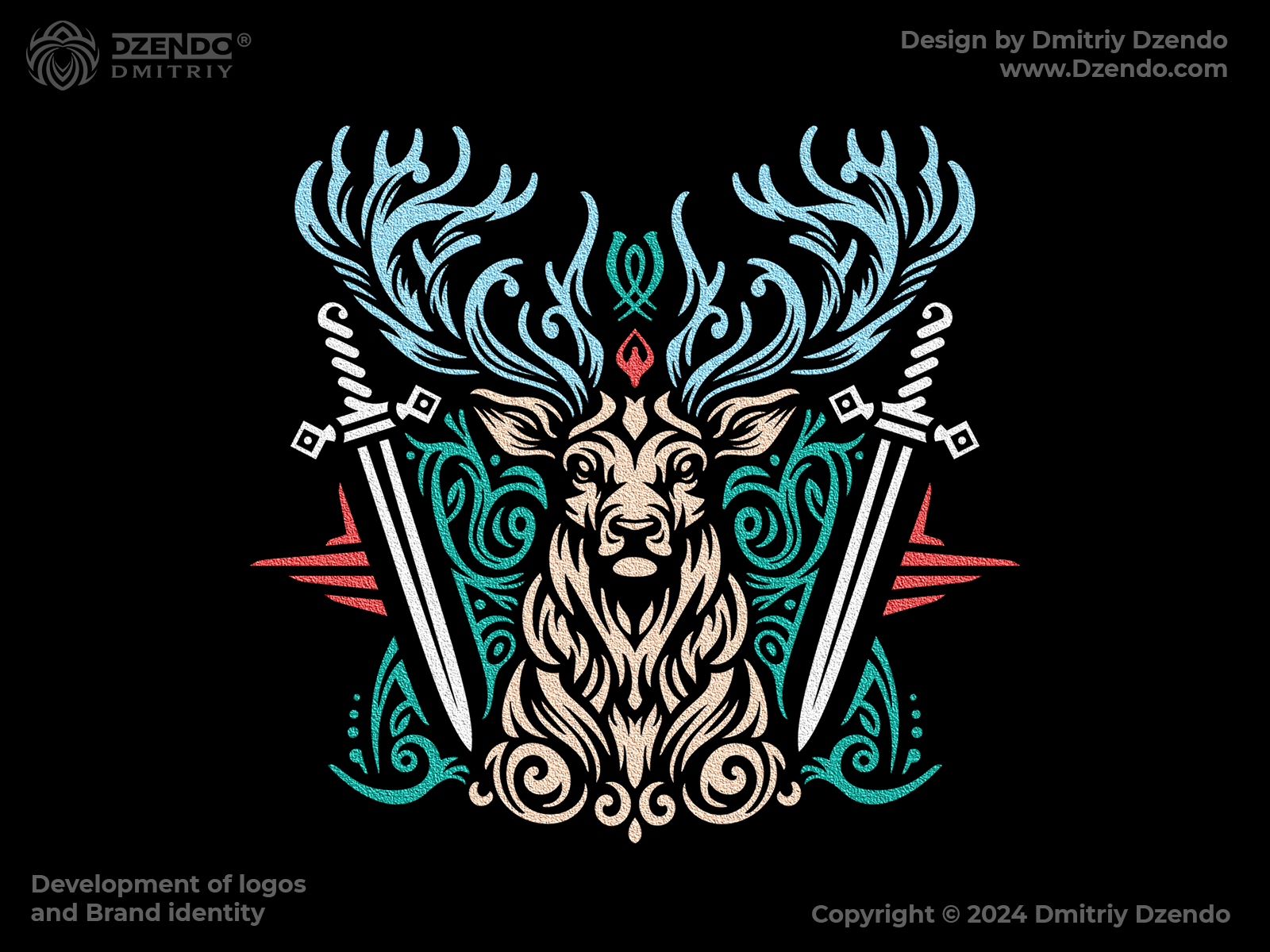 Deer Heraldry Of Nobility Logo branding deer coat of arms deer logo deer symbol fighting deer fighting swords gorgeous deer logo heraldic logo heraldic pattern heraldry high status logo luxury deer red deer royal deer