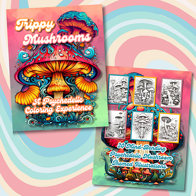 Trippy Mushrooms Coloring Book Cover 3d animation app book cover branding childrens book coloring book design graphic design illustration logo design mockup social media social media campaign typography