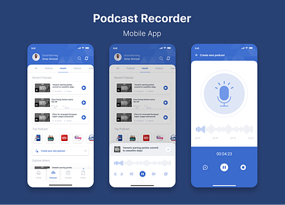 Podcast recorder documents app blue mobile reading app ui ux