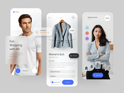 E-Commerce App with AR Features app apps ar augmented reality branding clean design e commerce features futuristic graphic design illustration modern reality simple ui ux virtual vr website