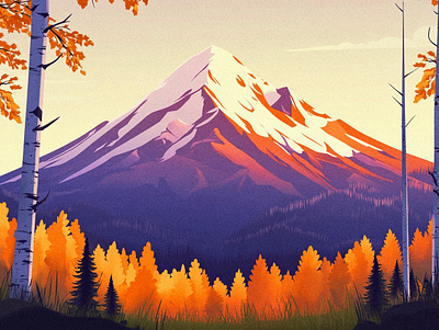 Autumn in the mountains art autumn colors fall forest graphic design hike illustration landscape mountains national parks october outdoor procreate snow sunset trail trees vector yellow