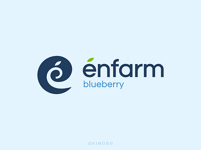 énfarm - 'E' Lettermark with Blueberry & Elephant Logo animal animal logo blueberry logo branding creative logo e elephant blueberry elephant logo farm logo fruit logo letter e lettermark logo logo design logotype minimal logo minimalist logo negative space logo visual identity wordmark