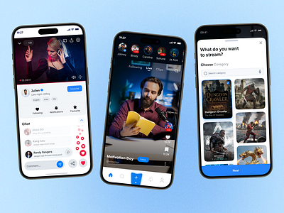 Streaming Mobile App app app design broadcast design game ios live streaming mobile mobile app design mobile app ui mobile ux modern app ui movie streaming music streaming podcast shasanko das streaming app twitch ui ux