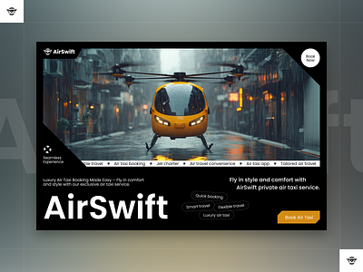 Landing page for Online Air Taxi Booking air air taxi booking airtaxi animation app branding comfort easy flexible fly graphic design jet charter logo luxary online booking quick booking smart travel style travel ui