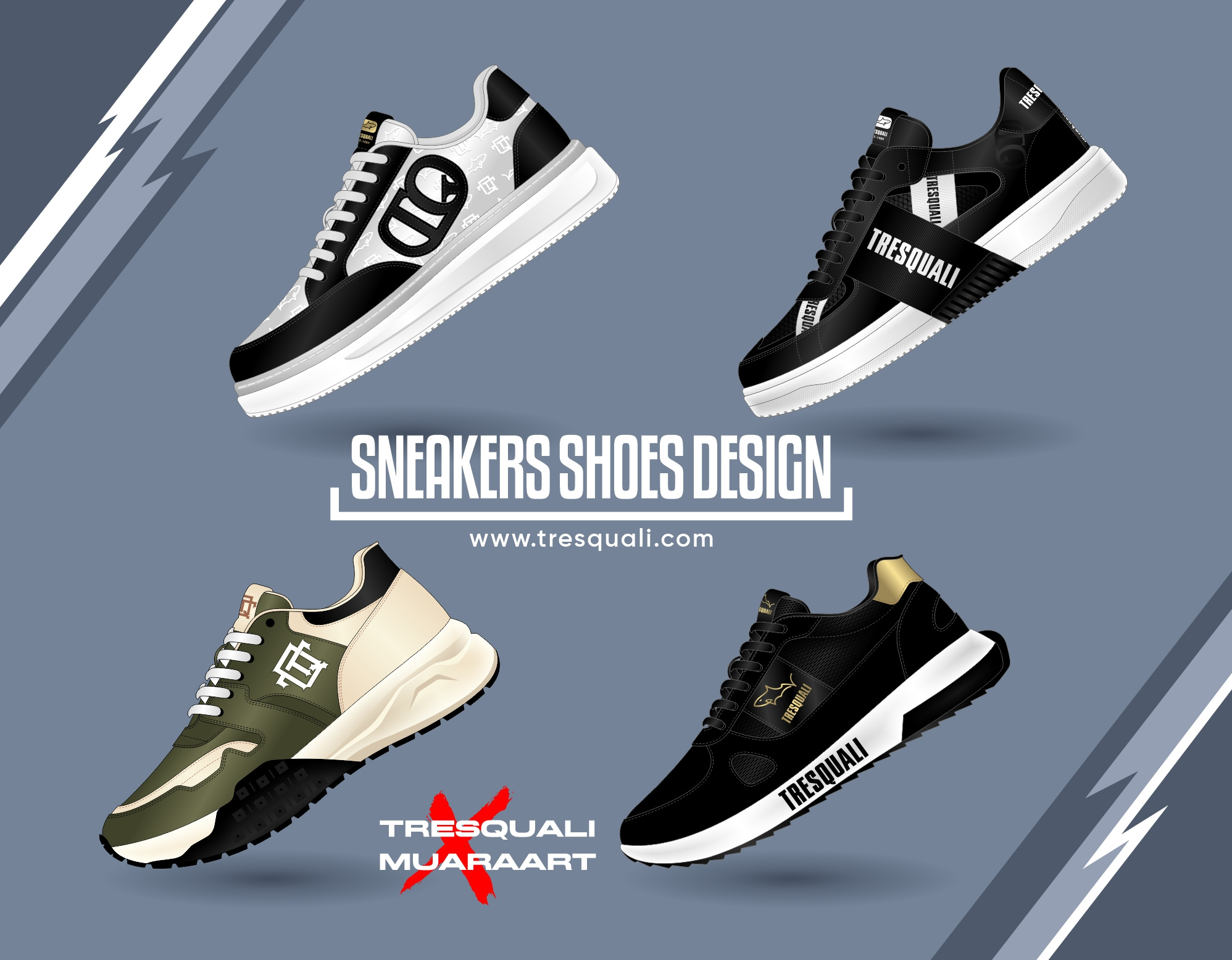 Collaboration Projects TRESQUALI X MUARA ART footwear design graphic design illustration shoes design techpack design vector