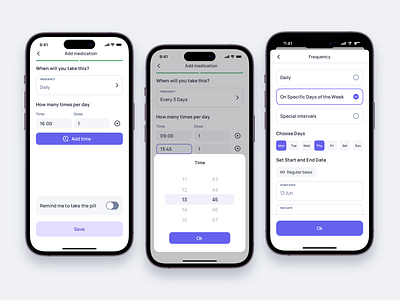 Medication tracker | Creating a schedule | app design doc doctor freelancer health health app interface ios med medical care mobile mobile ui schedule ui uiux userinterface