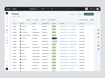 Tiimi - Employee List View in a SaaS HR Management System candidate company contract employee employee management hiring hr hrd hrm hrs human resources job product design recruitment saas saas design team management ui ux web app