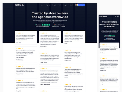 Refined Commerce Agency | Reviews page 2024 agency agency portfolio agency website reviews reviews page testimonials ui ui design ux design uxui web design webdesign