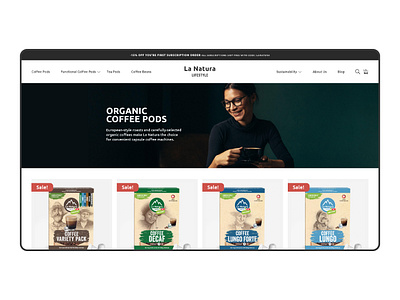 La Natura coffee webshop beauty coffee e store energy immune landing page nespresso comptaible tea ui ux web design webshop