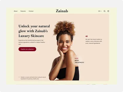 Zainab Skincare Hero Section ui ux